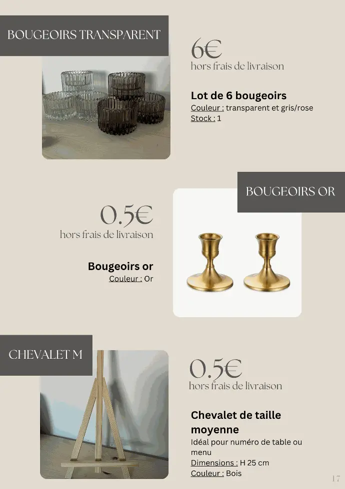 Location bougeoirs, chevalet