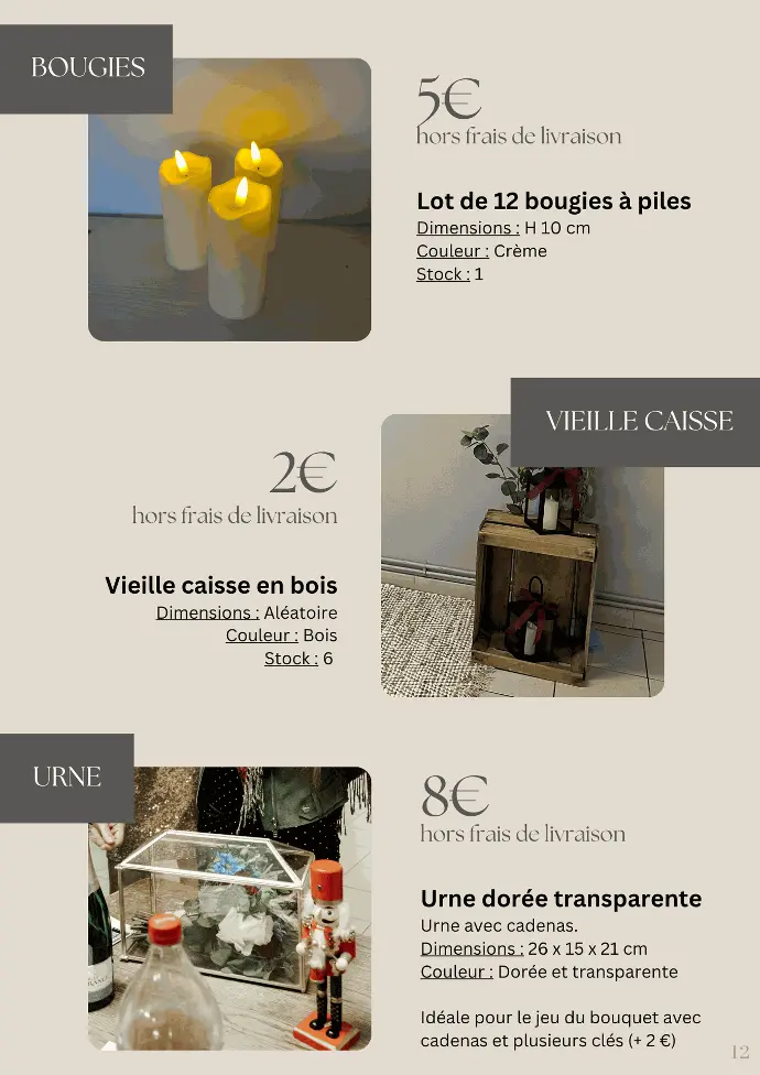 Location bougies, vieille caisse en bois, urne