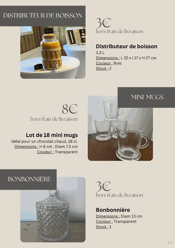 Location distributeur de boisson, mugs, bonbonnière
