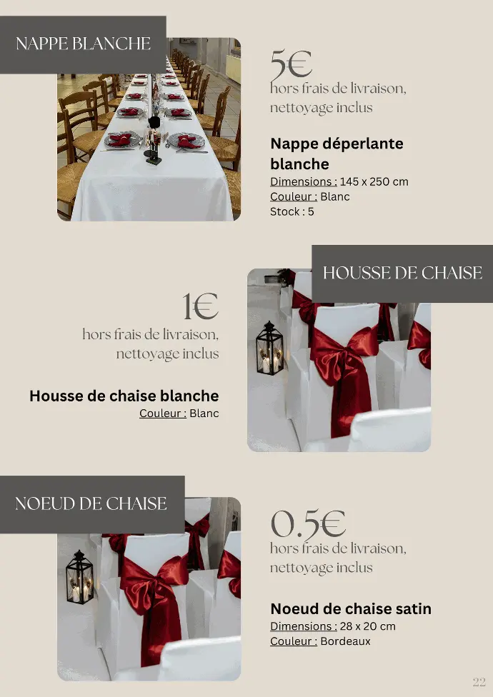 Location nappe, housse de chaise, noeud de chaise