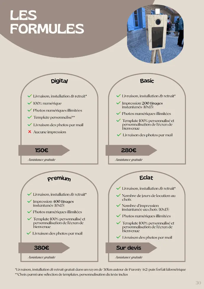 Tarifs location photobooth