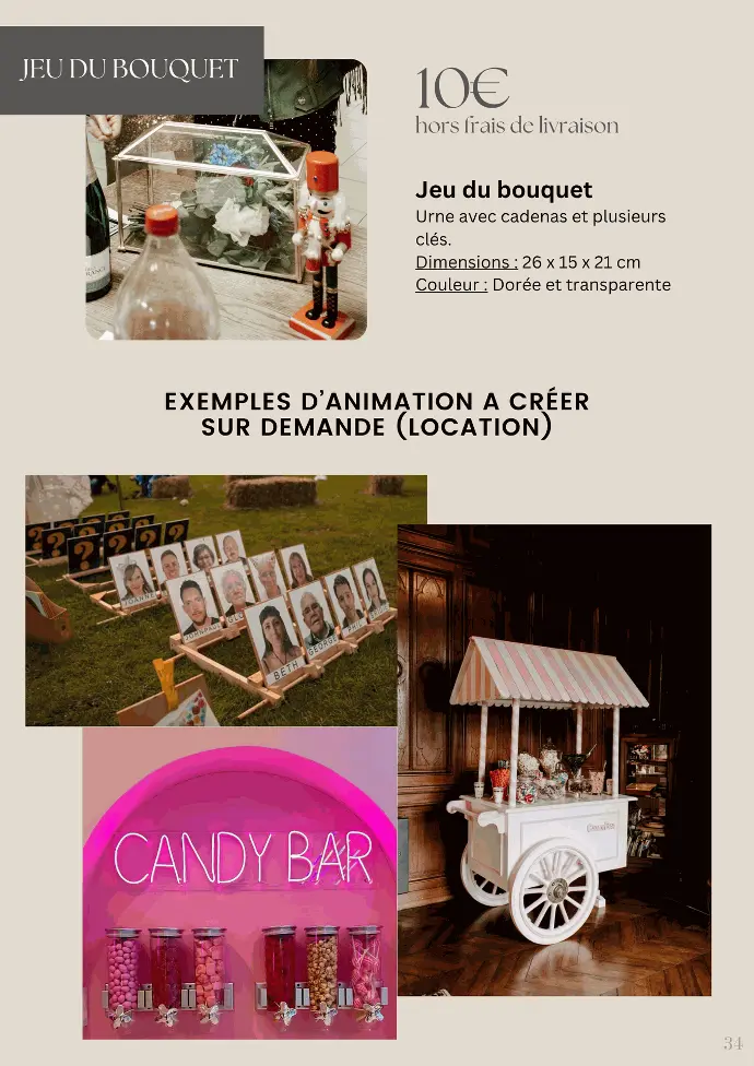 Location jeu du bouquet, candy bar, qui est-ce